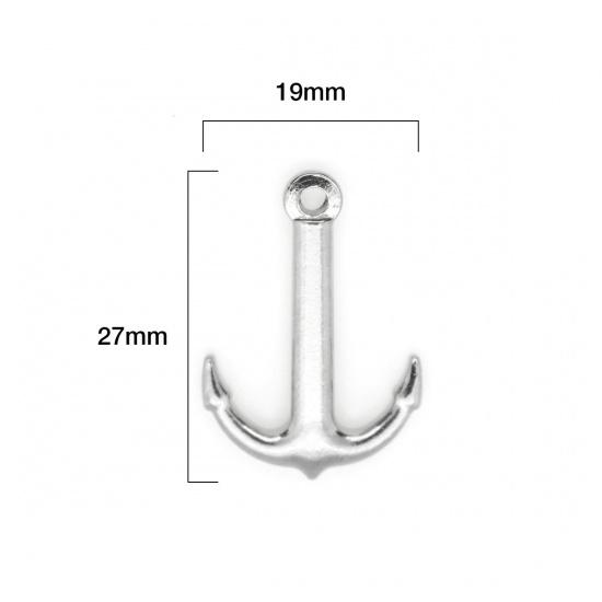 Picture of 304 Stainless Steel Charms Anchor Silver Tone 27mm x 19mm, 10 PCs