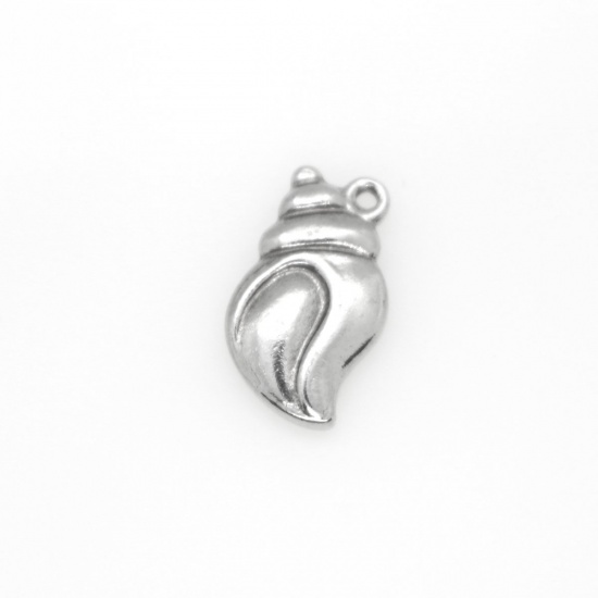 Picture of 304 Stainless Steel Ocean Jewelry Charms Conch/ Sea Snail Silver Tone 16mm x 10mm, 10 PCs