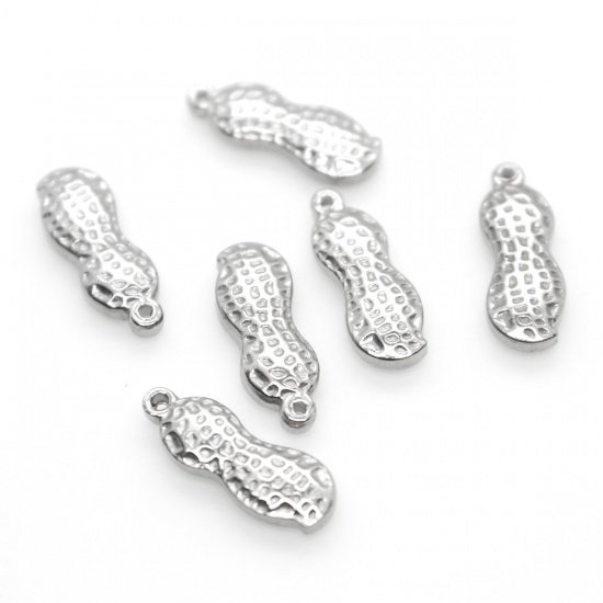 Picture of 304 Stainless Steel Charms Peanut Silver Tone 20mm x 7mm, 10 PCs