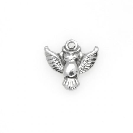 304 Stainless Steel Halloween Charms Owl Animal Silver Tone 14mm x 13mm, 10 PCs