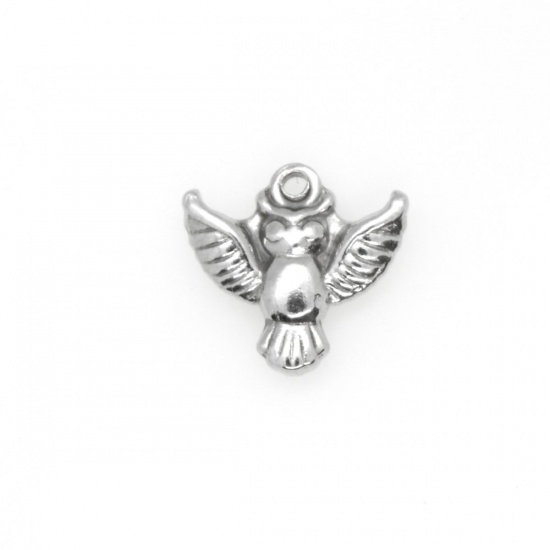 Picture of 304 Stainless Steel Halloween Charms Owl Animal Silver Tone 14mm x 13mm, 10 PCs