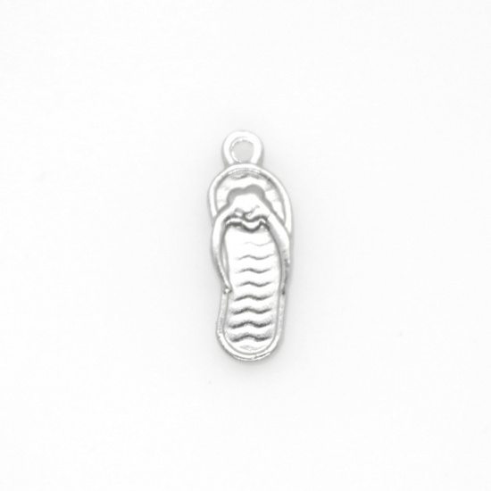Picture of 304 Stainless Steel Charms Flip Flops Slipper Silver Tone 17mm x 6mm, 10 PCs