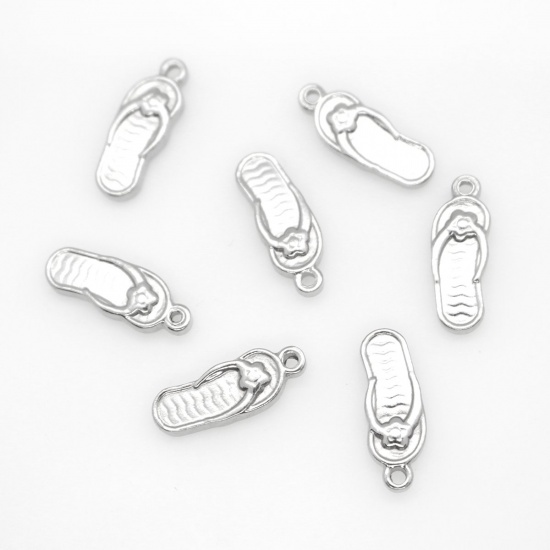 Picture of 304 Stainless Steel Charms Flip Flops Slipper Silver Tone 17mm x 6mm, 10 PCs