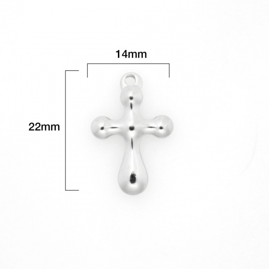 Picture of 304 Stainless Steel Charms Cross Silver Tone 22mm x 14mm, 10 PCs