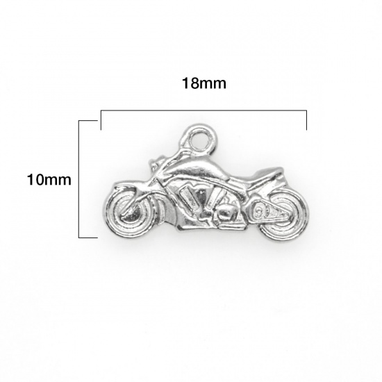 Picture of 304 Stainless Steel Charms Motorcycle Silver Tone 18mm x 10mm, 10 PCs