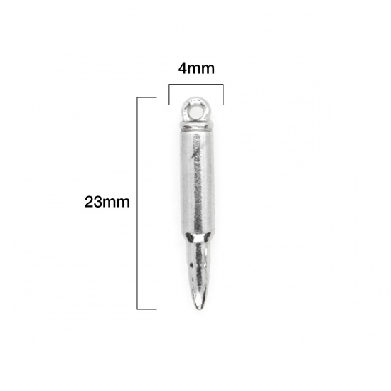 Picture of 304 Stainless Steel Charms Bullet Silver Tone 23mm x 4mm, 10 PCs
