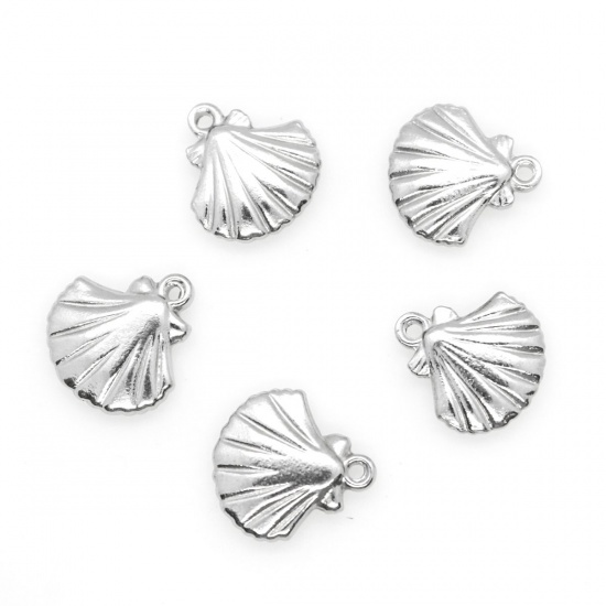 Picture of 304 Stainless Steel Charms Shell Silver Tone 14mm x 14mm, 10 PCs