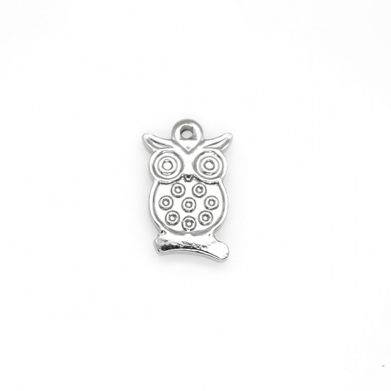 Picture of 304 Stainless Steel Charms Owl Animal Silver Tone 18mm x 11mm, 10 PCs