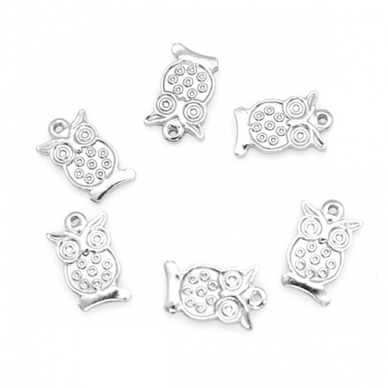 Picture of 304 Stainless Steel Charms Owl Animal Silver Tone 18mm x 11mm, 10 PCs