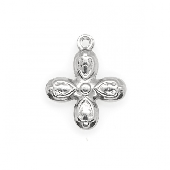 Picture of 304 Stainless Steel Charms Cross Silver Tone Heart 17mm x 14mm, 10 PCs