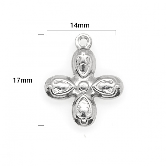 Picture of 304 Stainless Steel Charms Cross Silver Tone Heart 17mm x 14mm, 10 PCs