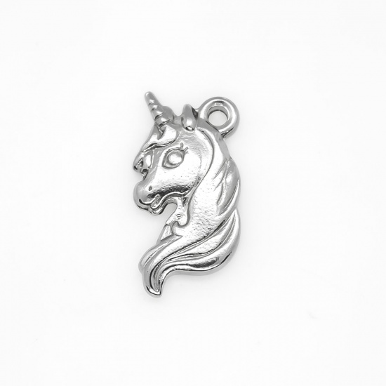 Picture of 304 Stainless Steel Charms Horse Animal Silver Tone 26mm x 14mm, 10 PCs