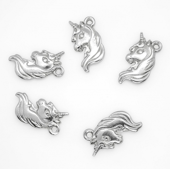 Picture of 304 Stainless Steel Charms Horse Animal Silver Tone 26mm x 14mm, 10 PCs