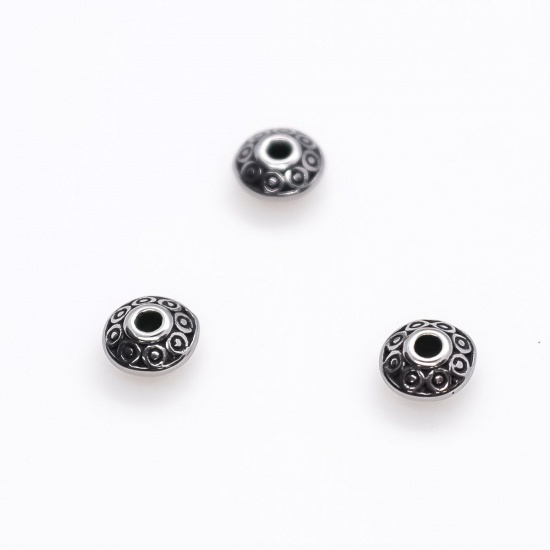 Picture of 304 Stainless Steel Beads Bicone Antique Silver Color Round About 8mm Dia., Hole: Approx 2.5mm, 10 PCs