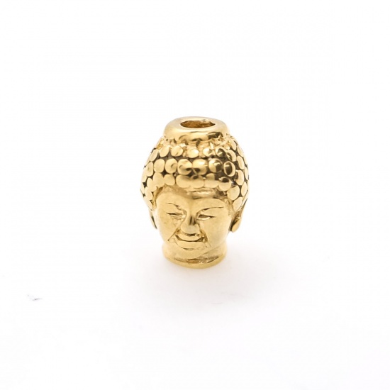 Picture of 304 Stainless Steel Beads Buddha Gold Plated 13mm x 10mm, Hole: Approx 2.6mm, 10 PCs