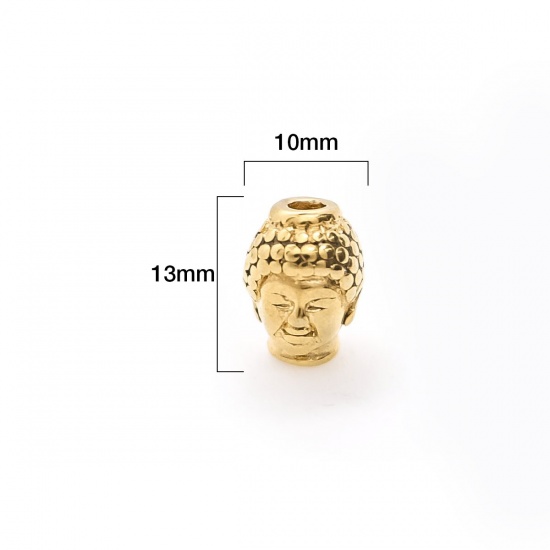 Picture of 304 Stainless Steel Beads Buddha Gold Plated 13mm x 10mm, Hole: Approx 2.6mm, 10 PCs