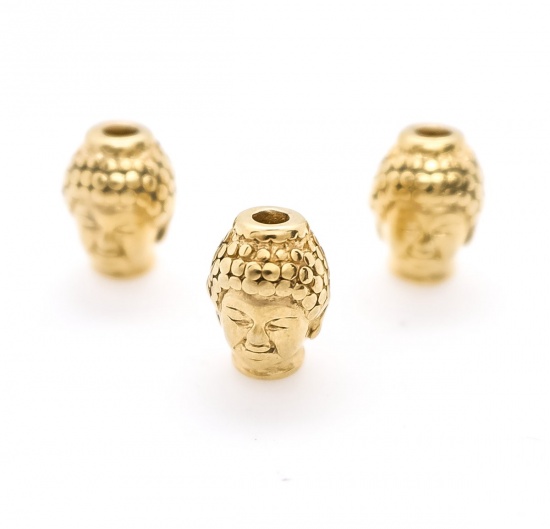 Picture of 304 Stainless Steel Beads Buddha Gold Plated 13mm x 10mm, Hole: Approx 2.6mm, 10 PCs