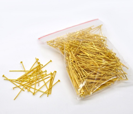 Picture of Alloy Head Pins Gold Plated 3cm(1 1/8") long, 0.7mm (21 gauge), 450 PCs
