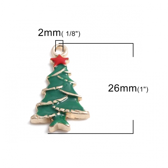 Picture of Zinc Based Alloy Charms Christmas Tree Gold Plated Red & Green Enamel 26mm x 15mm, 500 PCs