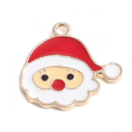 Picture of Zinc Based Alloy Charms Christmas Santa Claus Gold Plated White & Red Enamel 21mm x 21mm, 500 PCs