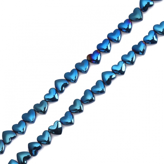 Picture of (Grade A) Hematite Beads Heart Blue About 6mm x 5mm, Hole: Approx 1mm, 39cm(15 3/8") long, 1 Strand (Approx 66 PCs/Strand)