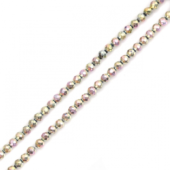 Image de (Classement A) Perles en Hématite Rond Jaune & Violet A Facettes Env. 4mm Dia, Trou: env. 1mm, 40cm long, 1 Enfilade (Env. 100 Pcs/Enfilade)