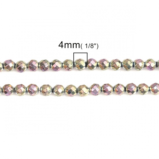 Image de (Classement A) Perles en Hématite Rond Jaune & Violet A Facettes Env. 4mm Dia, Trou: env. 1mm, 40cm long, 1 Enfilade (Env. 100 Pcs/Enfilade)
