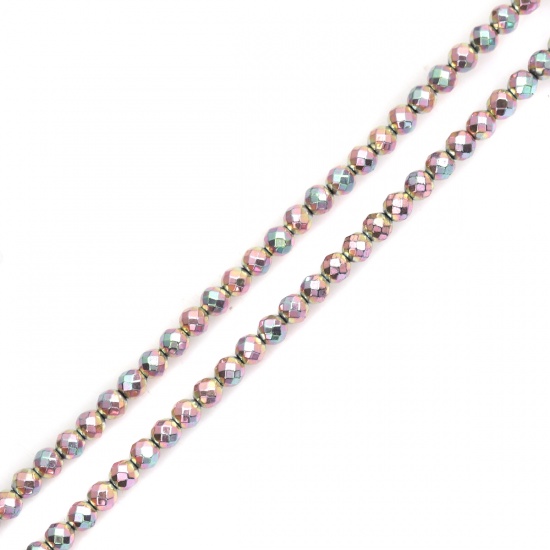 Image de (Classement A) Perles en Hématite Rond Mauve A Facettes Env. 4mm Dia, Trou: env. 1mm, 40cm long, 1 Enfilade (Env. 100 Pcs/Enfilade)