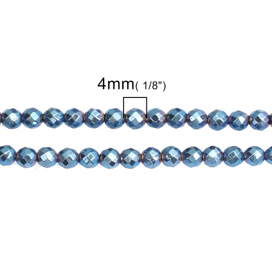 Image de (Classement A) Perles en Hématite Rond Bleu A Facettes Env. 4mm Dia, Trou: env. 1mm, 40cm long, 1 Enfilade (Env. 100 Pcs/Enfilade)