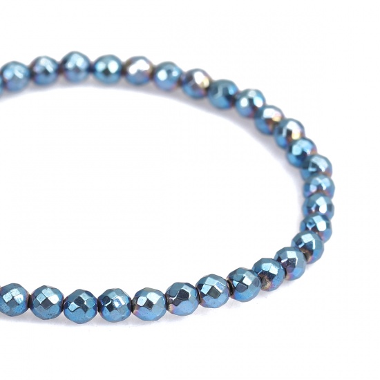 Image de (Classement A) Perles en Hématite Rond Bleu A Facettes Env. 4mm Dia, Trou: env. 1mm, 40cm long, 1 Enfilade (Env. 100 Pcs/Enfilade)