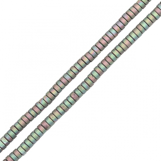 Image de (Classement A) Perles en Hématite （ Naturel ） Plat-Rond Multicolore Mat Env. 4mm Dia, Trou: env. 1mm, 40cm long, 1 Enfilade (Env. 190 Pcs/Enfilade)