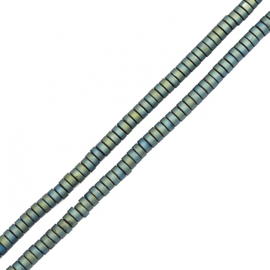 Immagine di (Grado A) Ematite ( Naturale ) Perline Tondo Piatto Blu & Verde Matte Come 4mm Dia., Foro:circa 1mm, 40cm L unghezza, 1 Filo (Corca 190 Pz/ Sfilza)