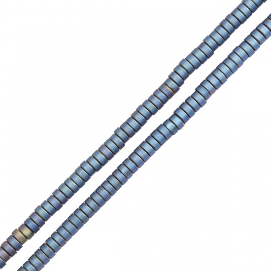 Image de (Classement A) Perles en Hématite （ Naturel ） Plat-Rond Bleu Clair Mat Env. 4mm Dia, Trou: env. 1mm, 40cm long, 1 Enfilade (Env. 190 Pcs/Enfilade)