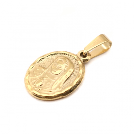 Bild von 1 Stück Edelstahl Charm-Anhänger Oval Vergoldet Heilige Maria Mutter Gottes 27mm x 14mm
