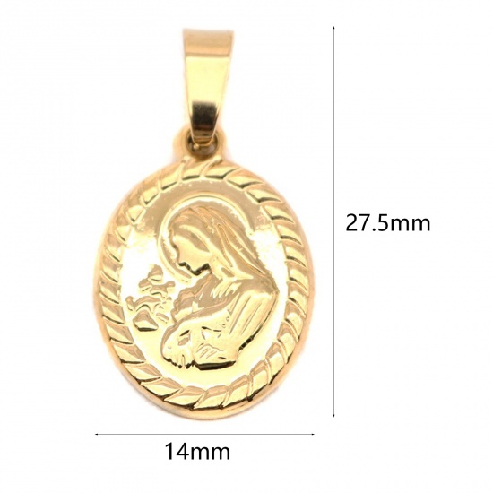 Bild von 1 Stück Edelstahl Charm-Anhänger Oval Vergoldet Heilige Maria Mutter Gottes Doppelseitig 27.5mm x 14mm