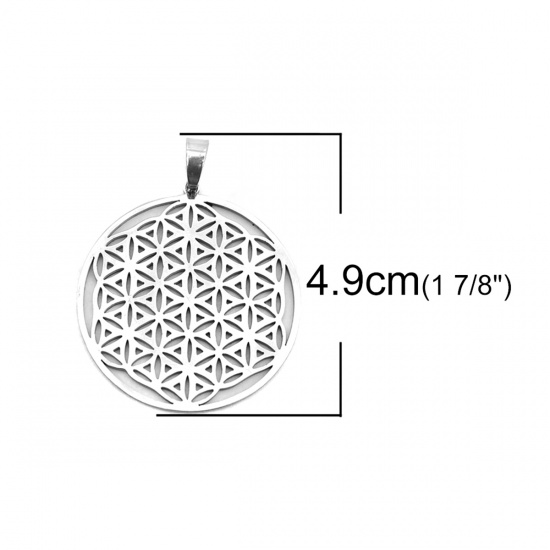 Image de Pendentifs en Acier Inoxydable Rond Argent Mat Fleur de Vie Creux 4.9cm x 3.8cm , 1 Pièce
