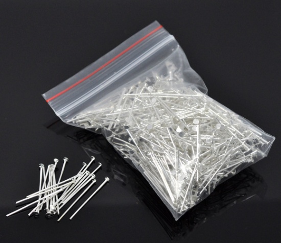 Picture of Alloy Head Pins Silver Plated 28mm(1 1/8") long, 0.7mm (21 gauge), 500 PCs
