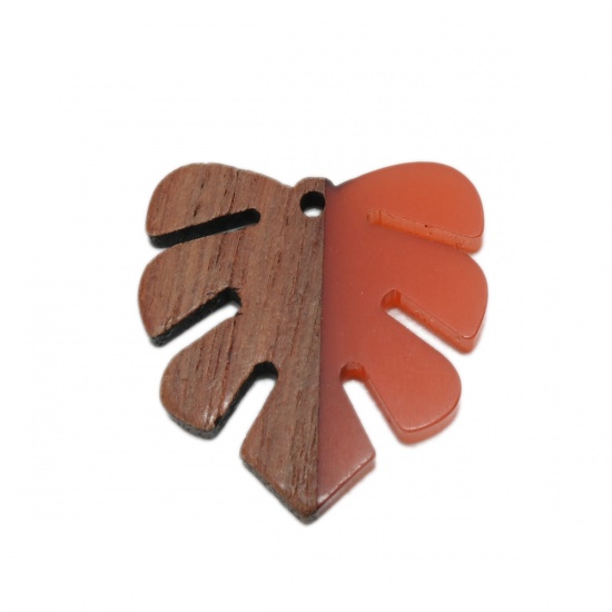 Picture of Resin & Wood Wood Effect Resin Pendants Palm Frond Orange-red 3cm x 2.8cm, 3 PCs