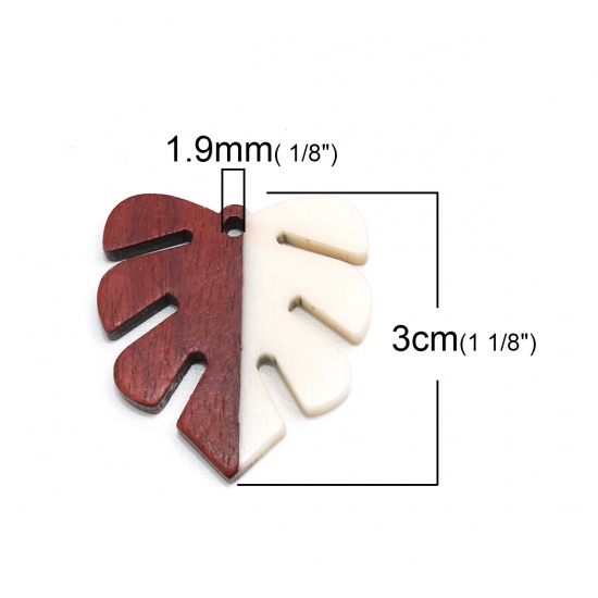 Immagine di Legno & Resina Charm Resina Effetto Legno Ciondoli Foglia di Palm Color Latteo 3cm x 2.8cm, 3 Pz