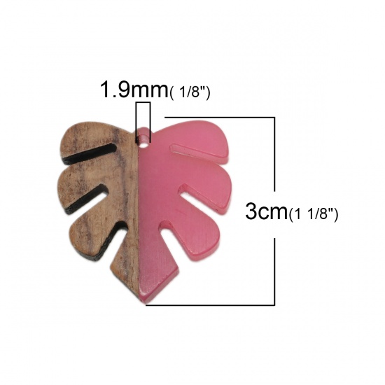 Immagine di Legno & Resina Charm Resina Effetto Legno Ciondoli Foglia di Palm Rosso Prugna 3cm x 2.8cm, 3 Pz