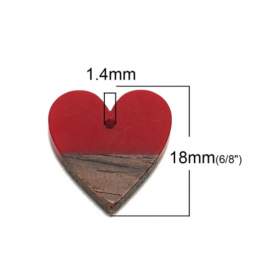 Immagine di Legno & Resina Charm Resina Effetto Legno Charms Cuore Rosso Scuro 18mm x 17mm, 5 Pz