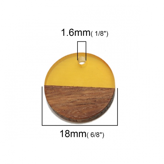 Immagine di Legno & Resina Charm Resina Effetto Legno Charms Tondo Giallo 18mm , 5 Pz