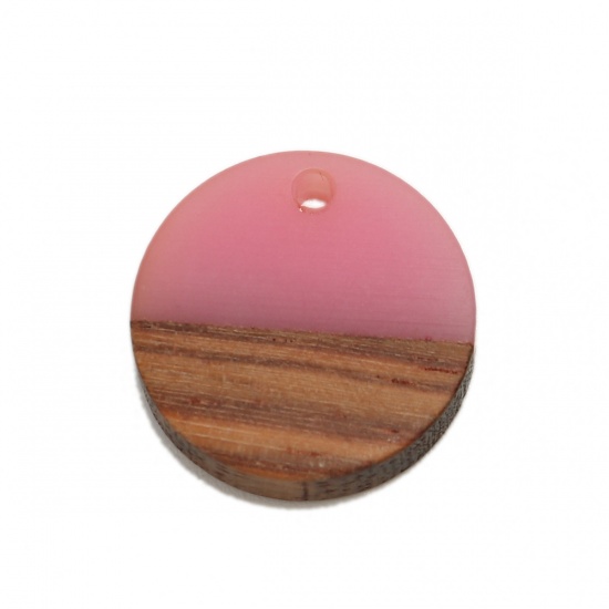 Picture of Resin & Wood Wood Effect Resin Charms Round Mauve 18mm Dia, 5 PCs