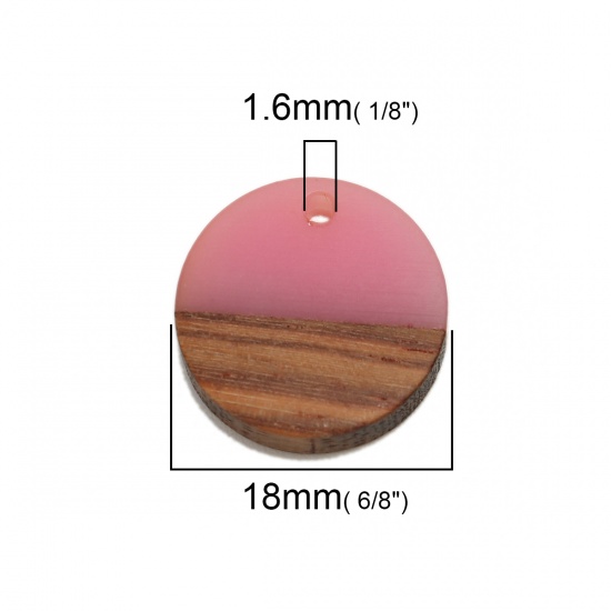 Picture of Resin & Natural Wood Effect Resin Charms Round Mauve 18mm Dia, 5 PCs