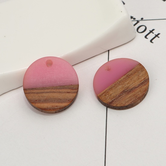 Picture of Resin & Natural Wood Effect Resin Charms Round Mauve 18mm Dia, 5 PCs