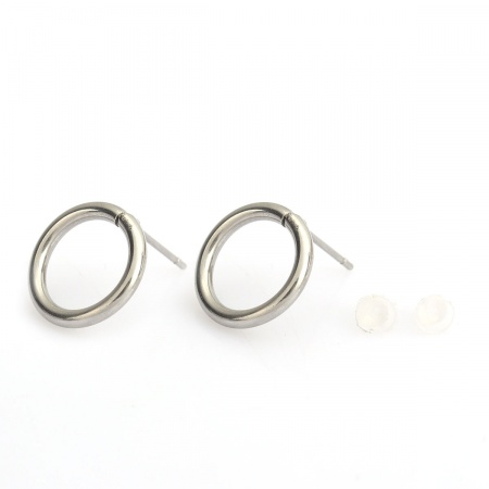 Immagine di 304 Acciaio Inossidabile Orecchini a Perno Anello Tono Argento 14mm Dia., Posta / Filo Dimensione: (21 misura), 10 Pz