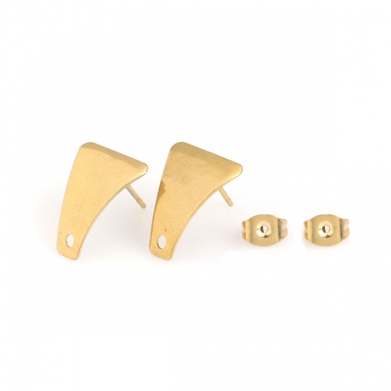 Picture of 304 Stainless Steel Ear Post Stud Earrings Trapezoid Gold Plated W/ Loop 16mm x 12mm, Post/ Wire Size: (20 gauge), 100 PCs