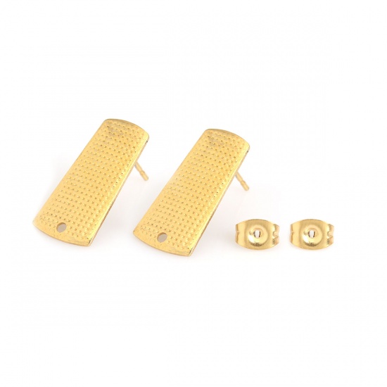 Picture of 304 Stainless Steel Ear Post Stud Earrings Trapezoid Gold Plated W/ Loop 21mm x 10mm, Post/ Wire Size: (20 gauge), 10 PCs