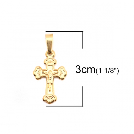 Picture of Stainless Steel Pendants Cross Gold Plated Jesus 3cm x 1.4cm, 1 Piece