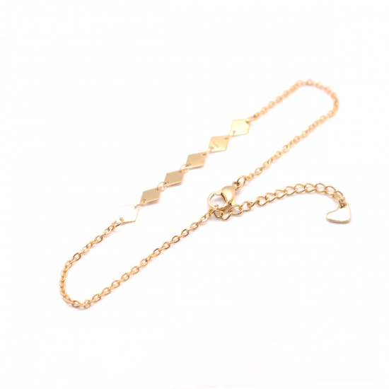 Picture of 304 Stainless Steel Anklet Gold Plated Rhombus 23cm(9") long, 1 Piece